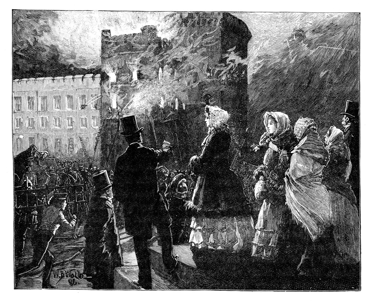 Požár ve věži prince z Walesu, hrad Windsor, 50. léta 19. století, 1888 od William Barnes Wollen