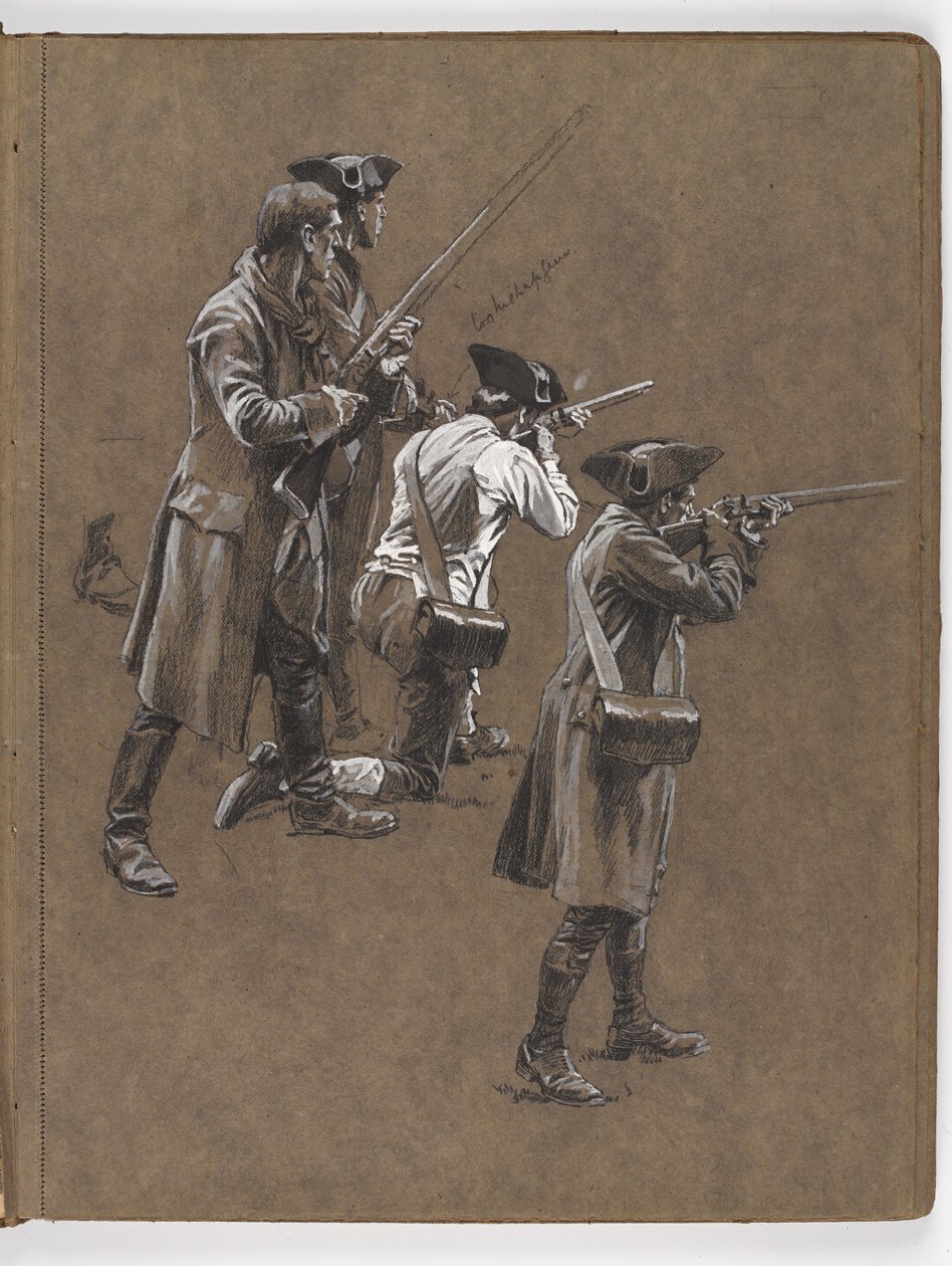 Studie k olejomalbě od Williama Barnse Wollena, ?Bitva u Lexingtonu 1775? od William Barnes Wollen