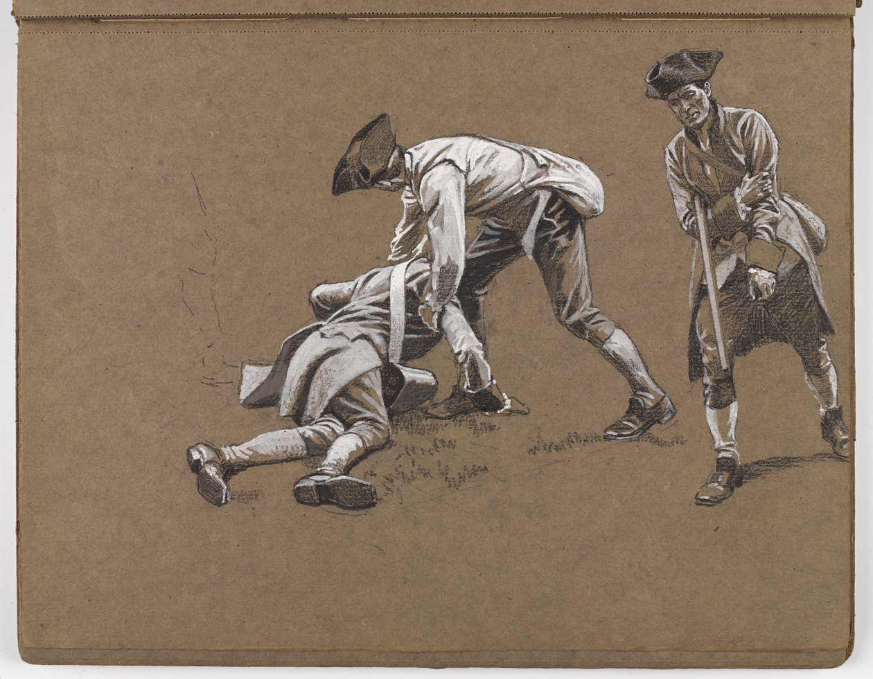 Studie k olejomalbě od Williama Barnse Wollena, ?Bitva u Lexingtonu 1775? od William Barnes Wollen