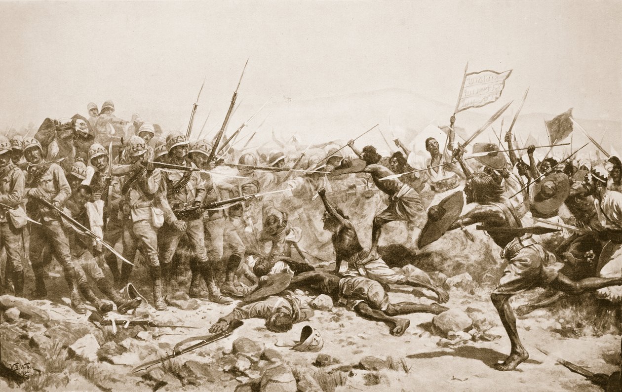Bitva u Abu Klea, 17. ledna 1885, ilustrace z „Hutchinsonových dějin národů“, kolem roku 1910 od William Barnes Wollen