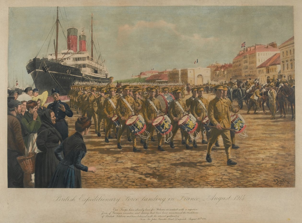 Britské expediční síly přistávají ve Francii, srpen 1914 od William Barnes Wollen