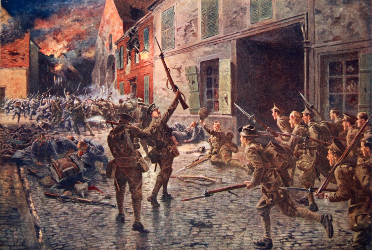Coldstream Guards v Landrecies, srpen 1914 od William Barnes Wollen