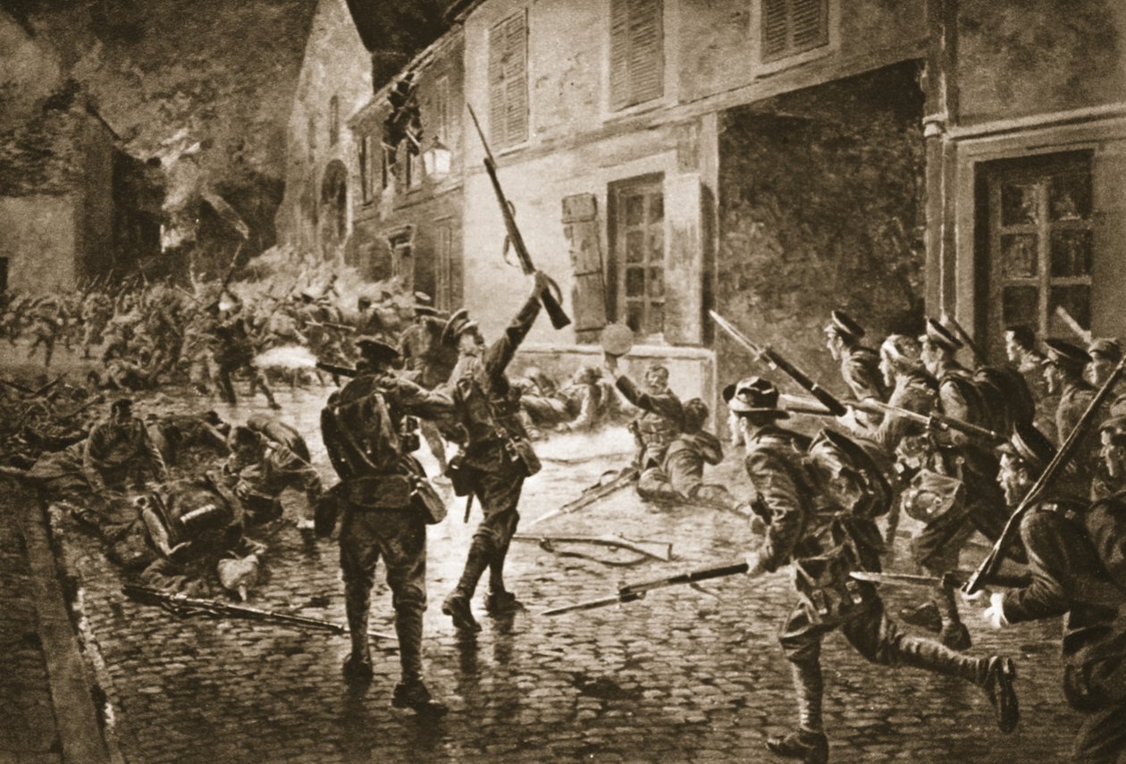 Coldstream Guards v Landrecies, srpen 1914 od William Barnes Wollen