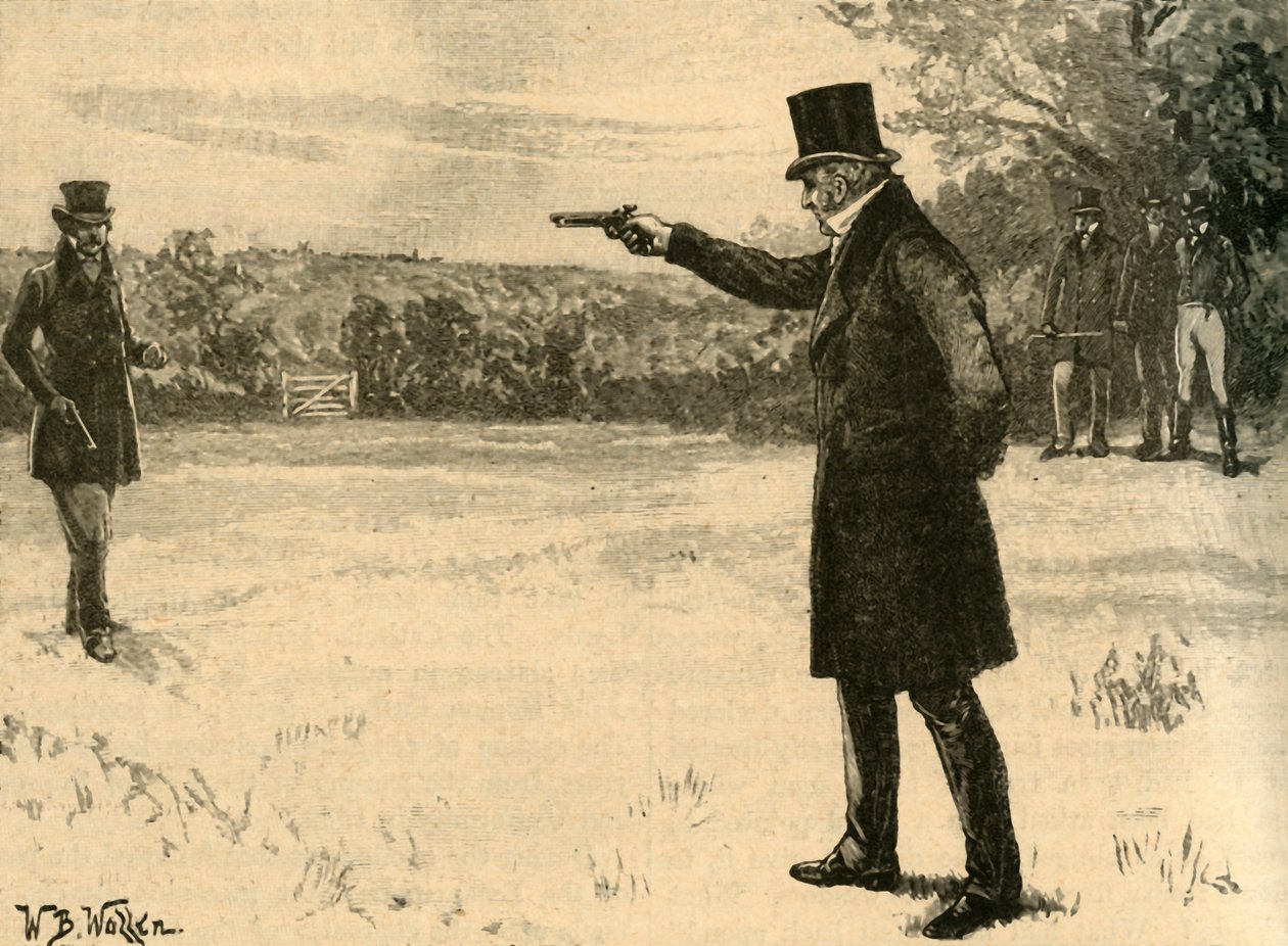 Duel vévody z Wellingtonu s hrabětem z Winchilsea, Battersea Fields, Londýn, 1829 c1890. od William Barnes Wollen