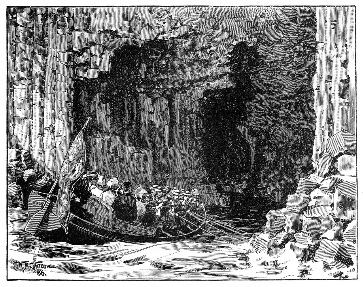 Královská návštěva jeskyně Fingals, Staffa, Skotsko, 1847, 1900. od William Barnes Wollen