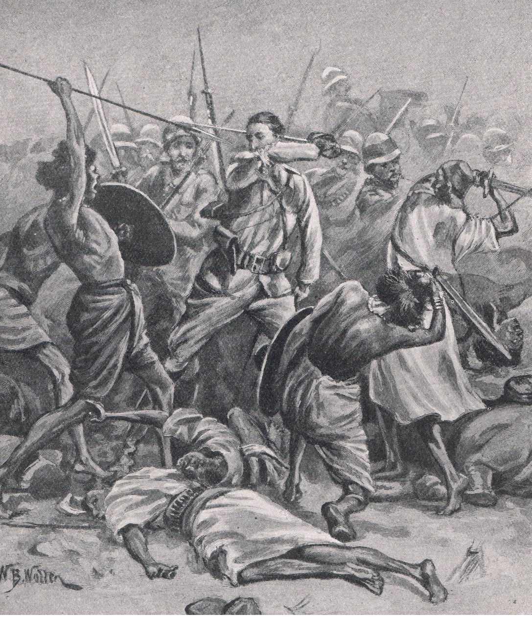 Náměstí v Abu-Klea, 17. ledna 1885, ilustrace z britských bitev na zemi a na moři, 1915 od William Barnes Wollen