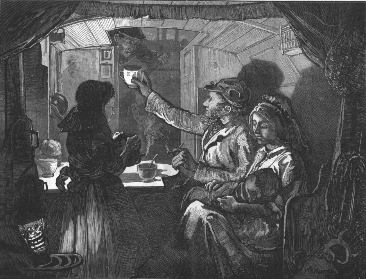 Canal Life – Tea Time na opičí lodi, 1874 od William Bazett Murray