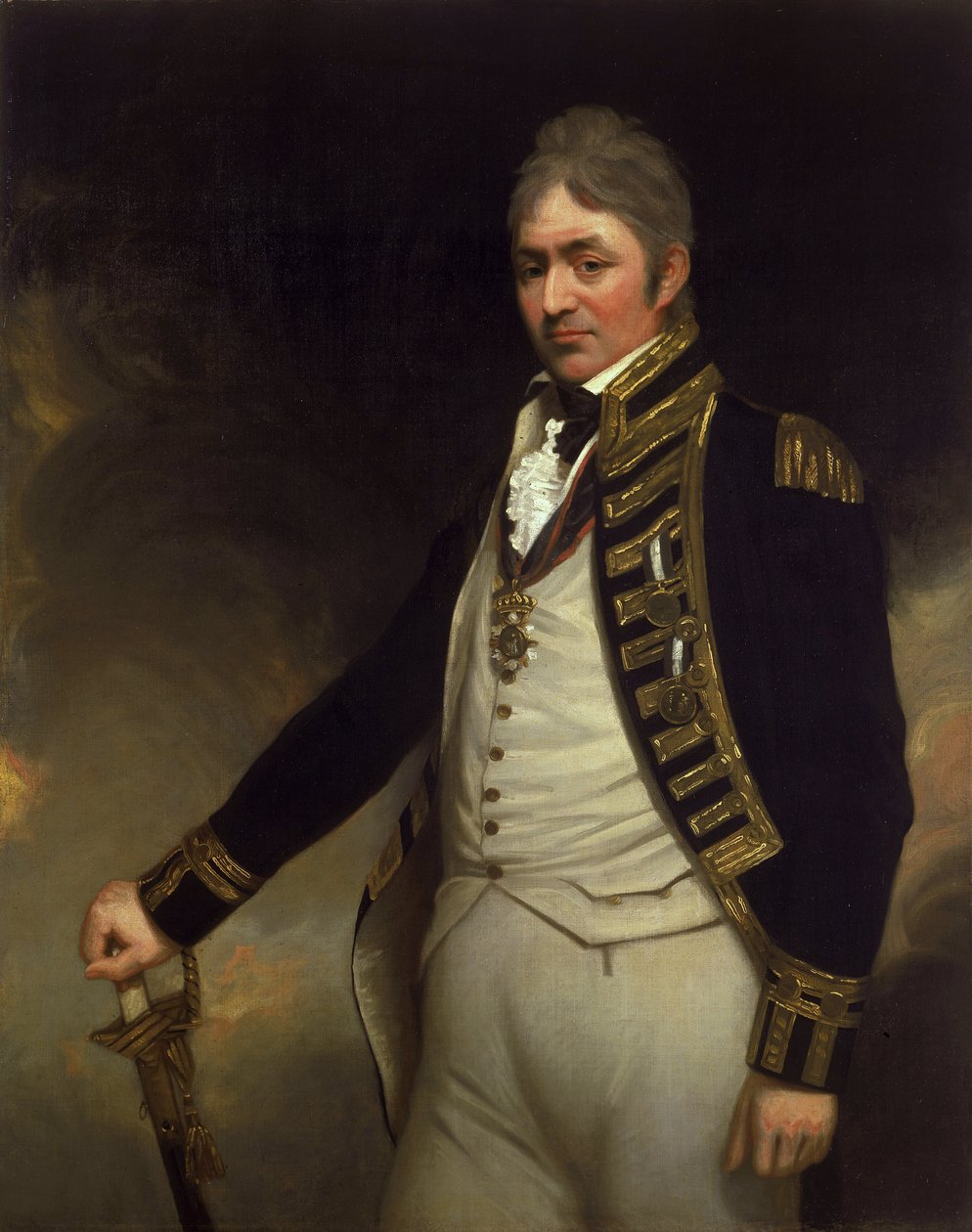 Portrét kontraadmirála sira Thomase Troubridge (asi 1758-1807) s medailemi Svatého Vincenta a Nilu (vztahující se k bitvě u Abúkiru v Egyptě). od William Beechey