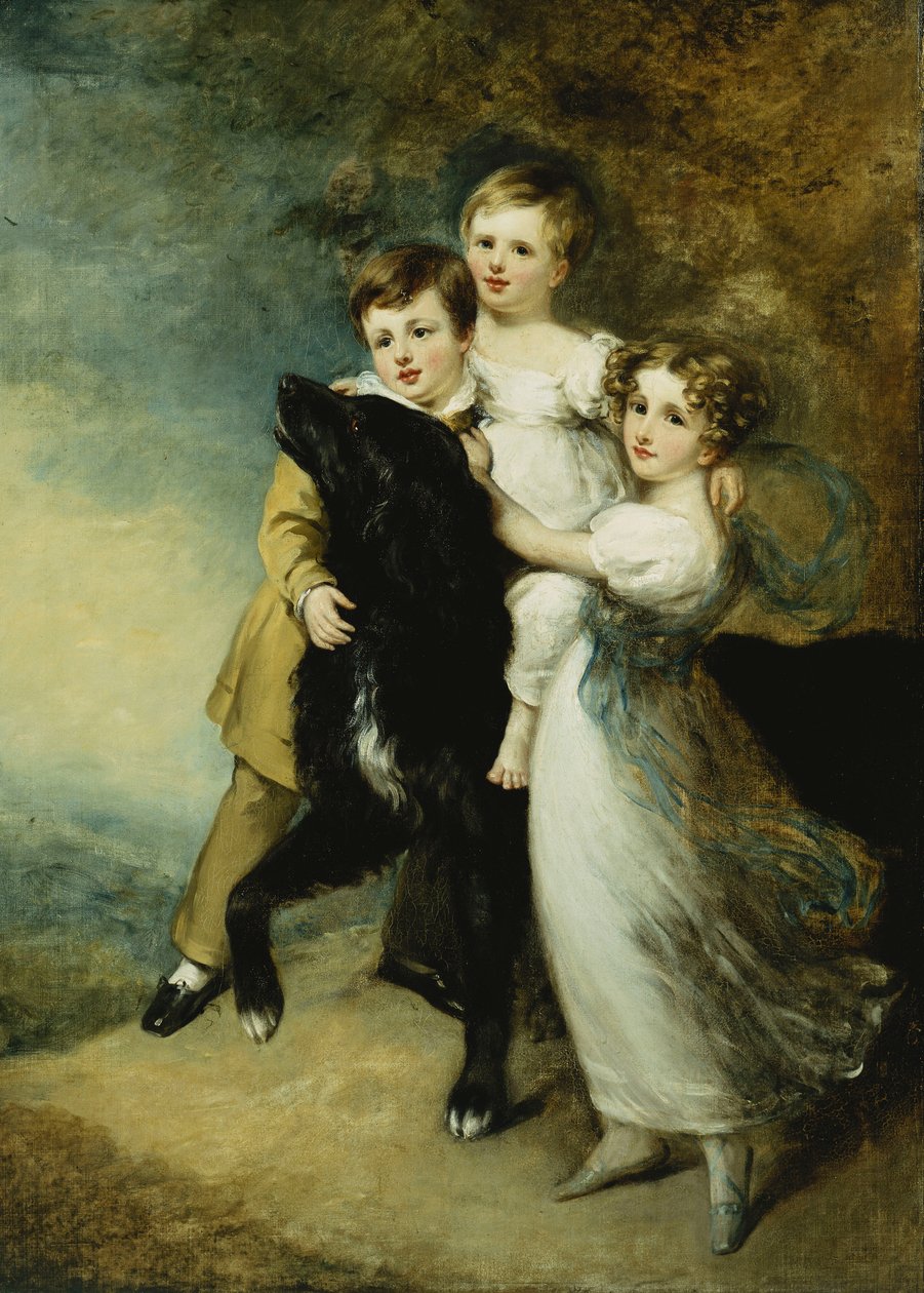 Tři děti se psem v krajině, od William Beechey