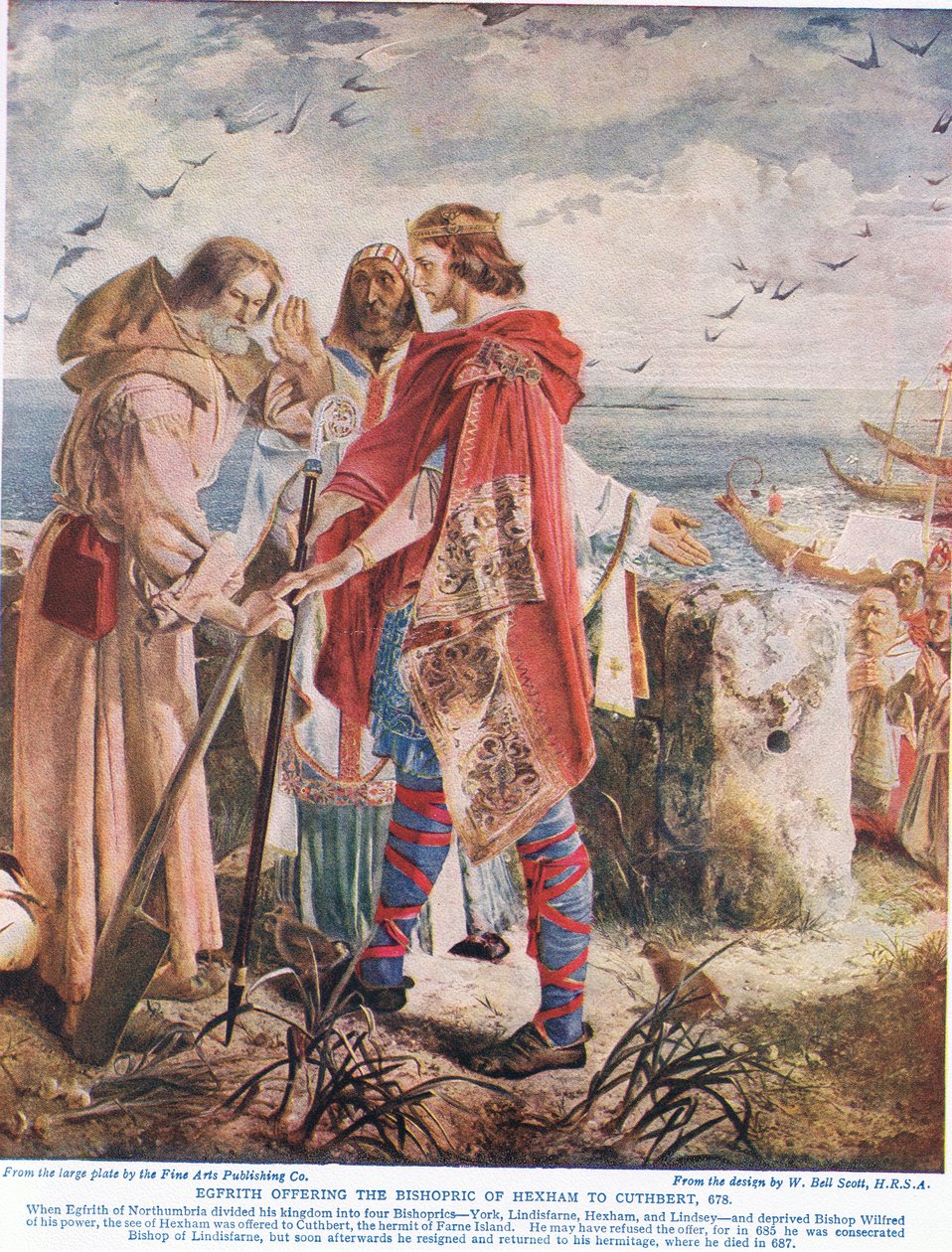 Egfrith nabízí biskupství z Hexhamu Cuthbertovi, 678, ilustrace z 