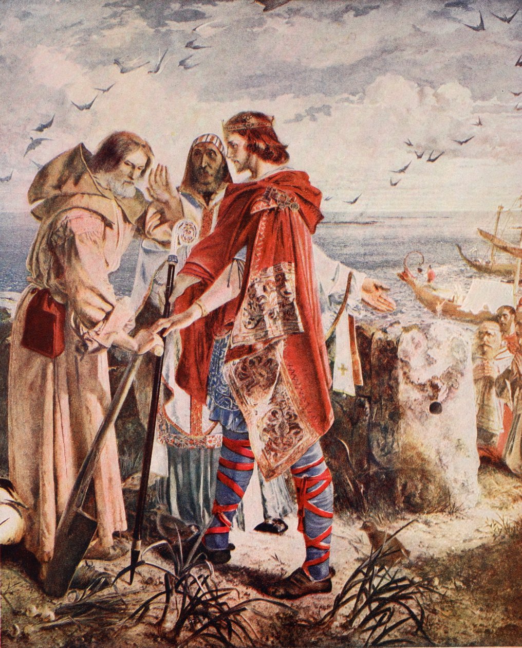 Egfrith nabízí biskupství z Hexhamu Cuthbertovi, 678, ilustrace z 