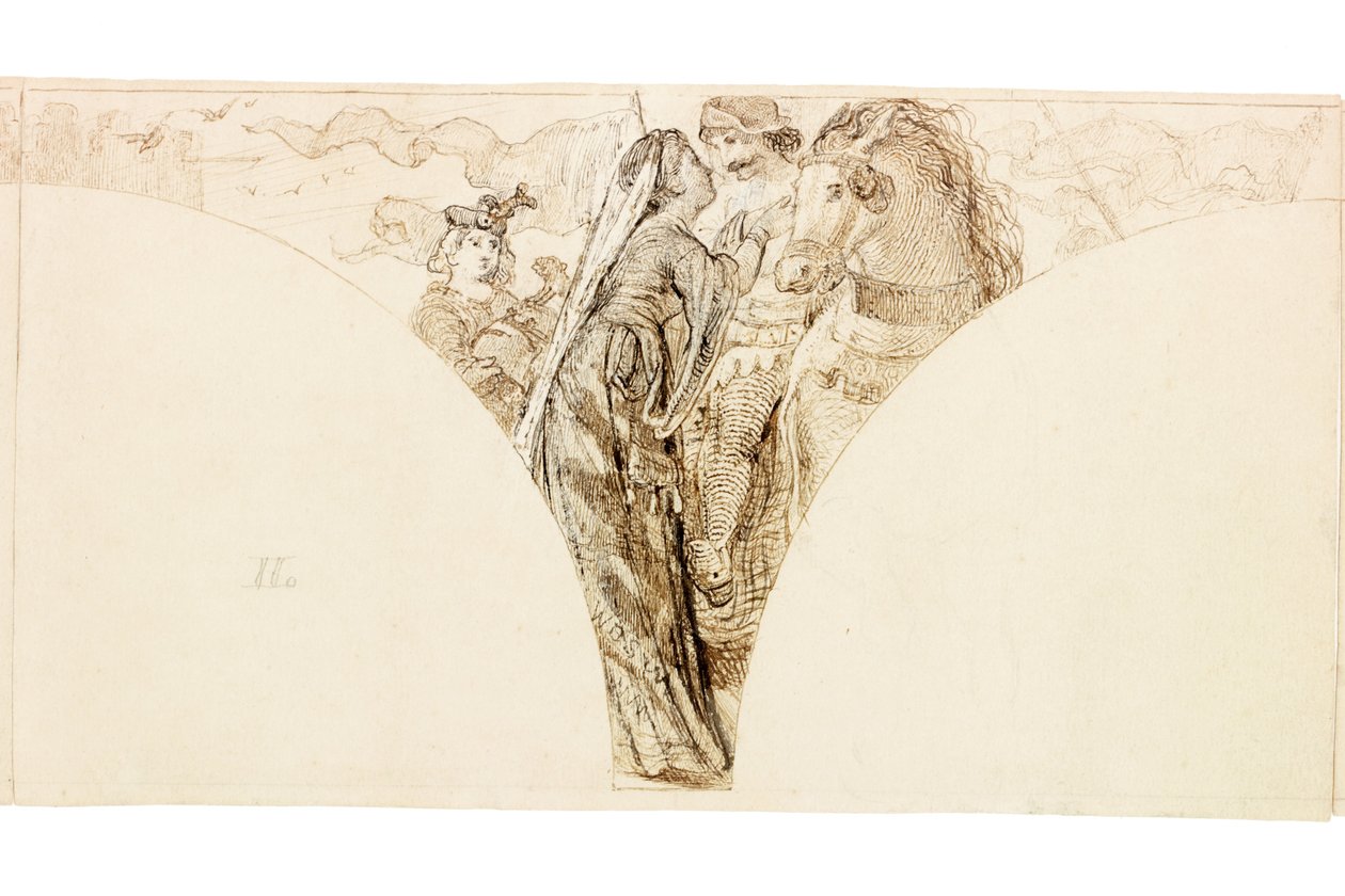 Skica pro nástěnnou malbu ve Wallington Hall (tělová barva) od William Bell Scott