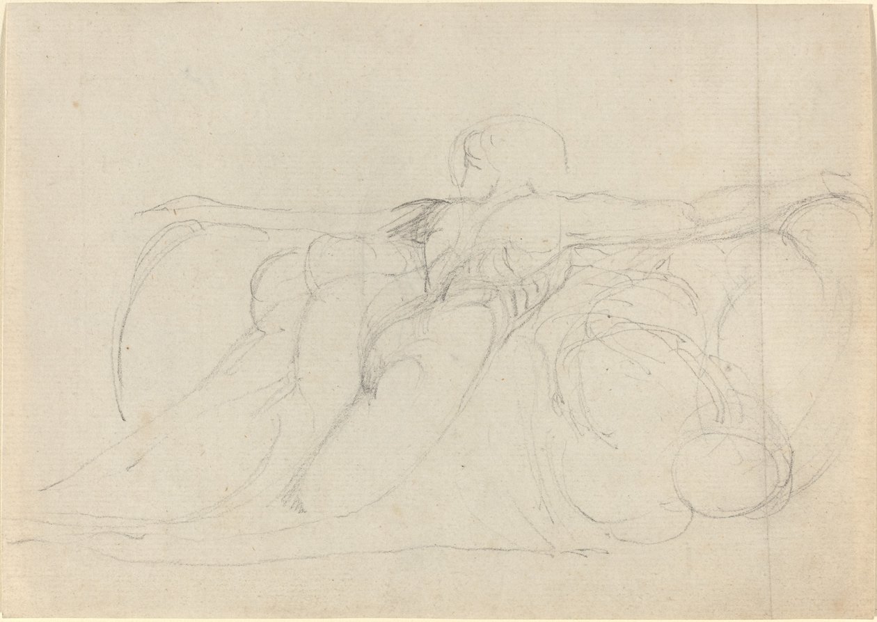 Muž viděný zezadu, stoupající na oblacích od William Blake