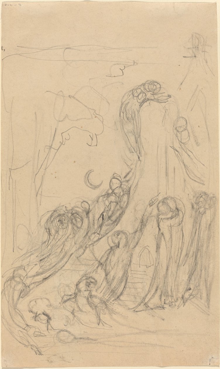 Scéna vzkříšení (The Gambols of Ghosts) [recto] od William Blake