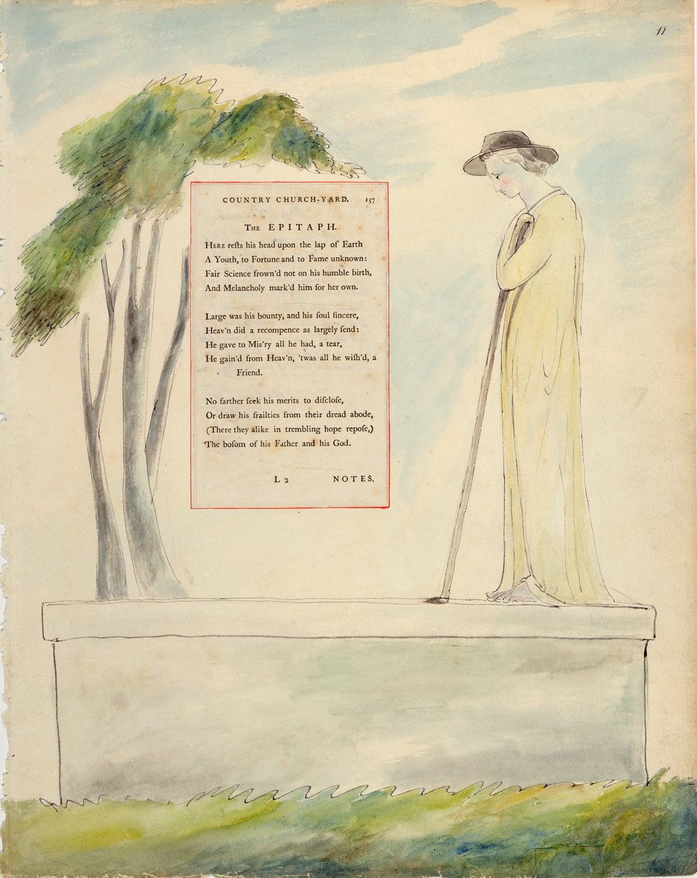 Pastýř čtecí epitaf z Elegie napsané na hřbitově z „Básně Thomase Graye“, vydané v letech 1797-98 (akvarel a černý inkoust na papíře) od William Blake