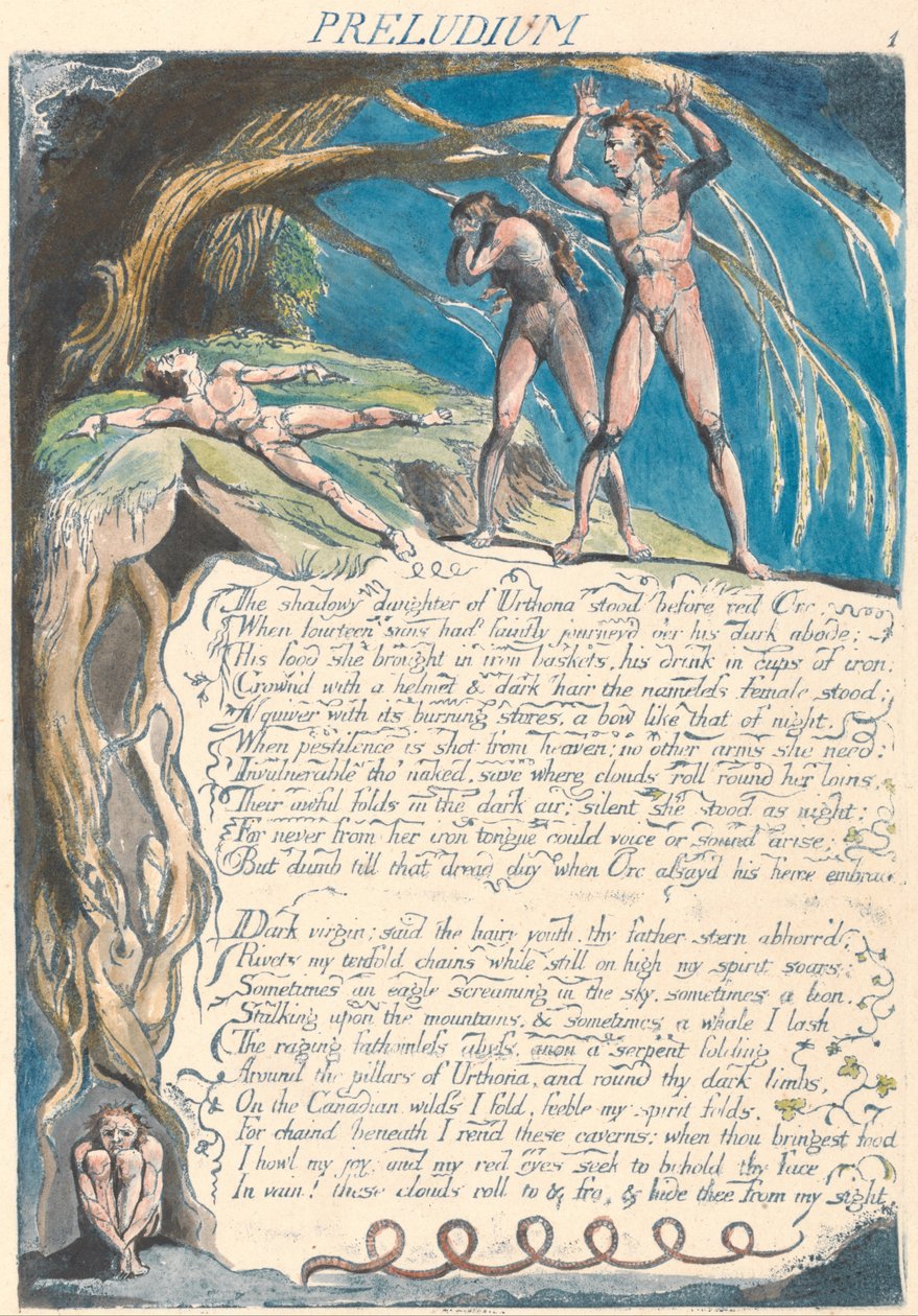 Amerika. Prophecy, Plate 3, Preludium - Stínová dcera .... od William Blake