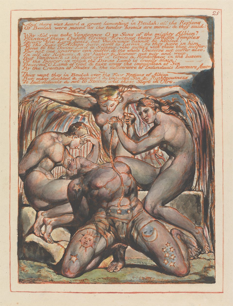 „A v Beulah bylo slyšet veliké bědování...“; závěrečná viněta ke kapitole 1 (tabule 25) od William Blake