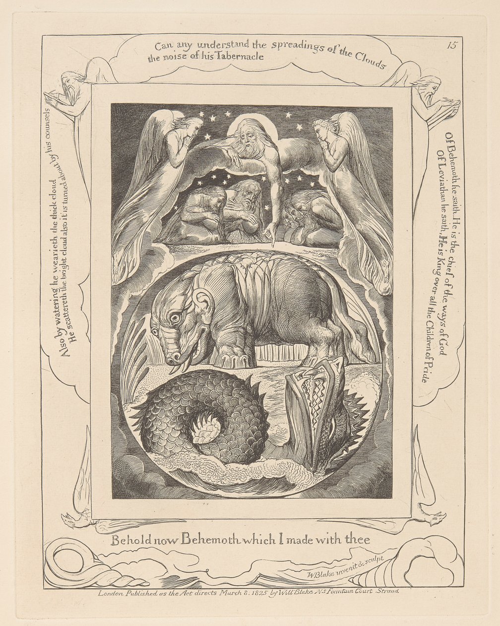 Kniha Job, deska 15, Behemoth a Leviatan od William Blake