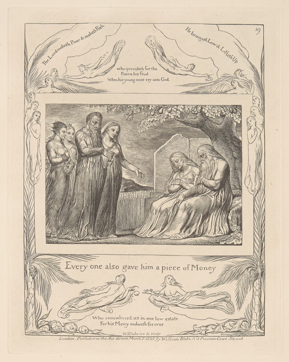 Kniha Job, deska 19, Každý mu také dal kus peněz od William Blake