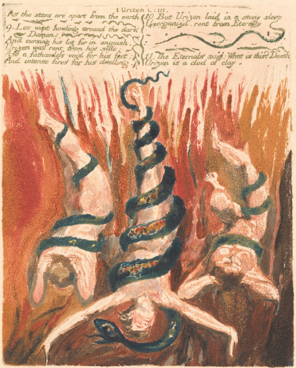 První kniha Urizenova, deska 7, "Jako hvězdy jsou odděleny od země . . . ." (Bentley 6) od William Blake