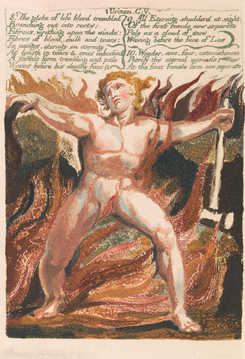 První kniha Urizenova, deska 15, "8. Zeměkoule života krve se chvěla . . . ." (Bentley 18) od William Blake