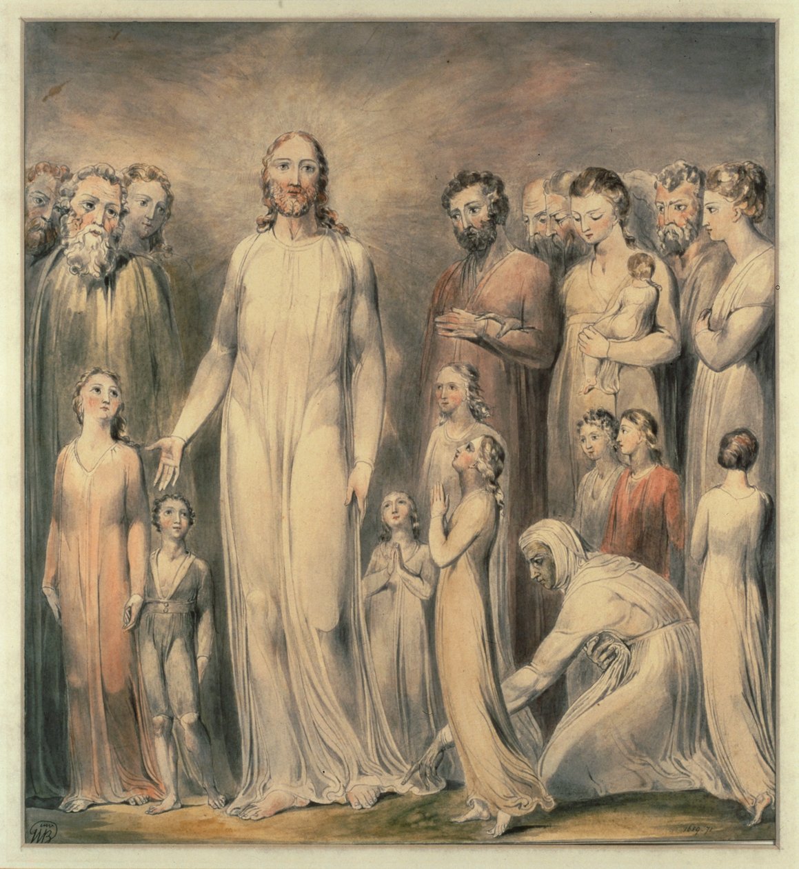 Kristus uzdravuje ženu s výtokem krve... (akvarel) od William Blake
