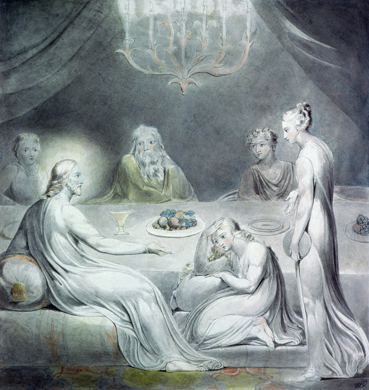 Kristus v domě Marty a Marie nebo Kajícnice Magdaléna od William Blake