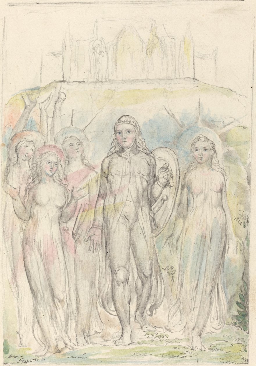 Křesťan se štítem víry, opouštějící své společníky od William Blake