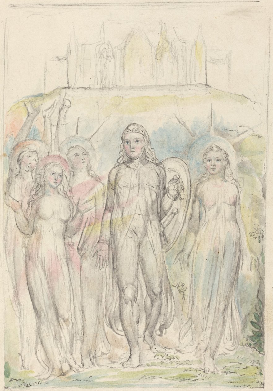 Christian se štítem víry, loučící se se svými druhy od William Blake