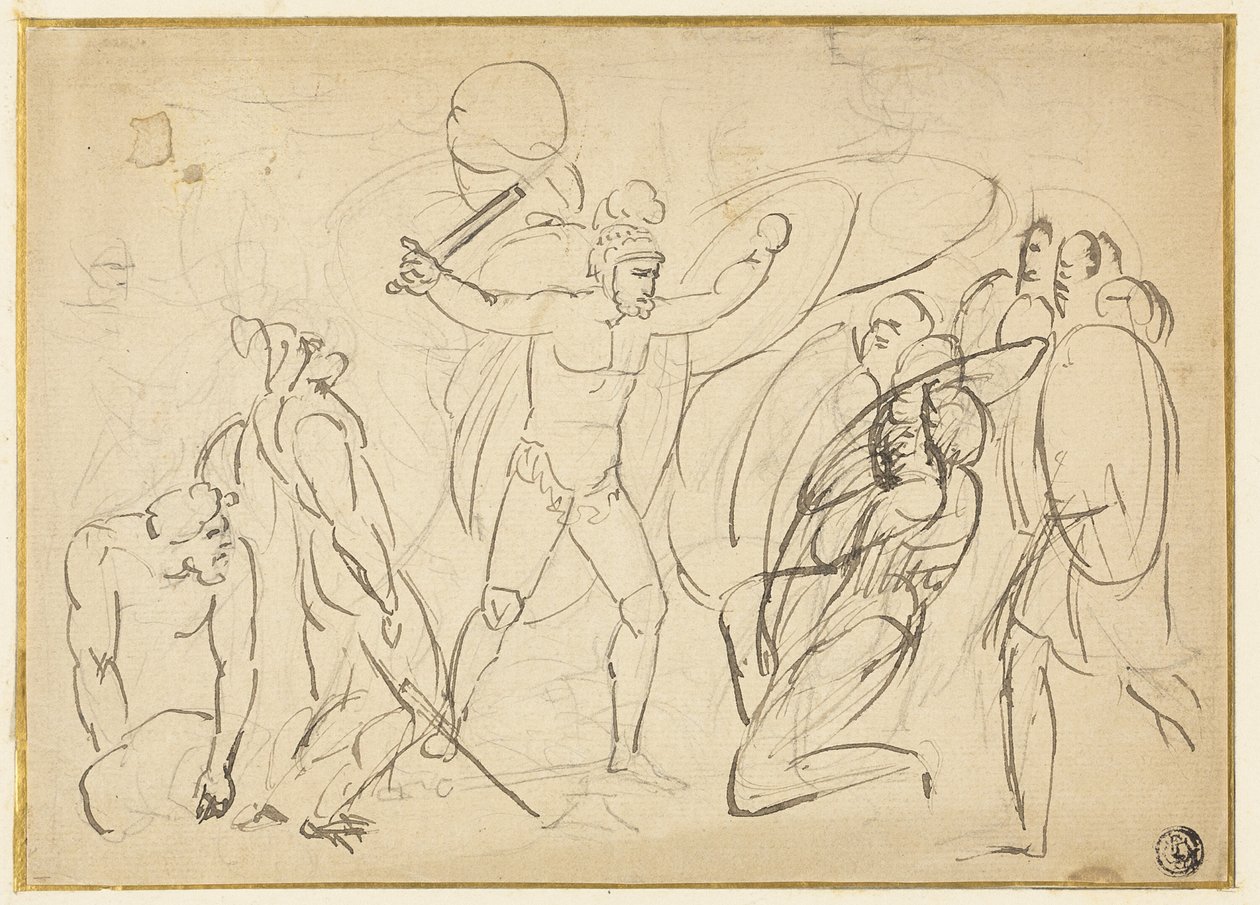 klasický boj (recto); Náčrt mužského aktu (verze) od William Blake
