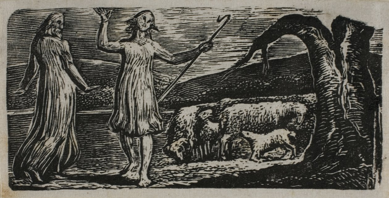 Colinet odchází v Sorrow: Riven Trunk at Right, z The Pastorals of Virgil od William Blake
