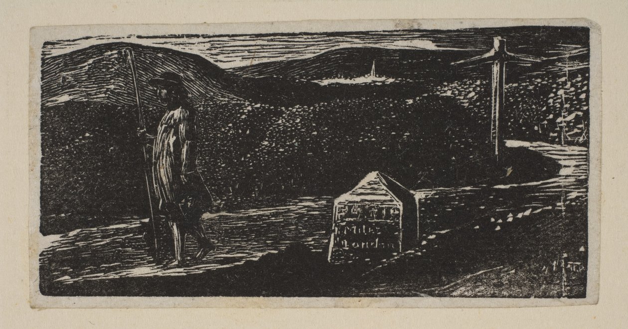 Colinets Journey, milník označený LXII Miles to London, od Thorntons Pastorals of V..., 1821. od William Blake