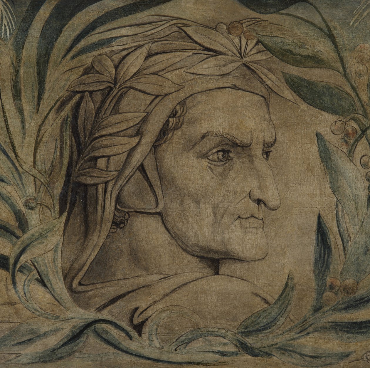 Dante Alighieri, kolem 1800-03 (pero a inkoust s temperou na plátně) od William Blake