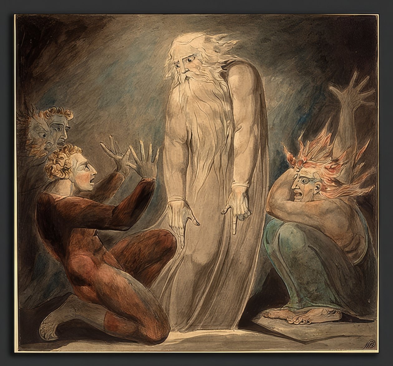Saulovi se zjevuje Samuelův duch. Kolem 1800 od William Blake