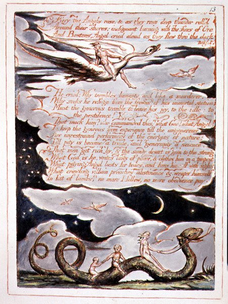 "Fiery the Angels Rose", deska 11 z "America, a Prophecy" od William Blake