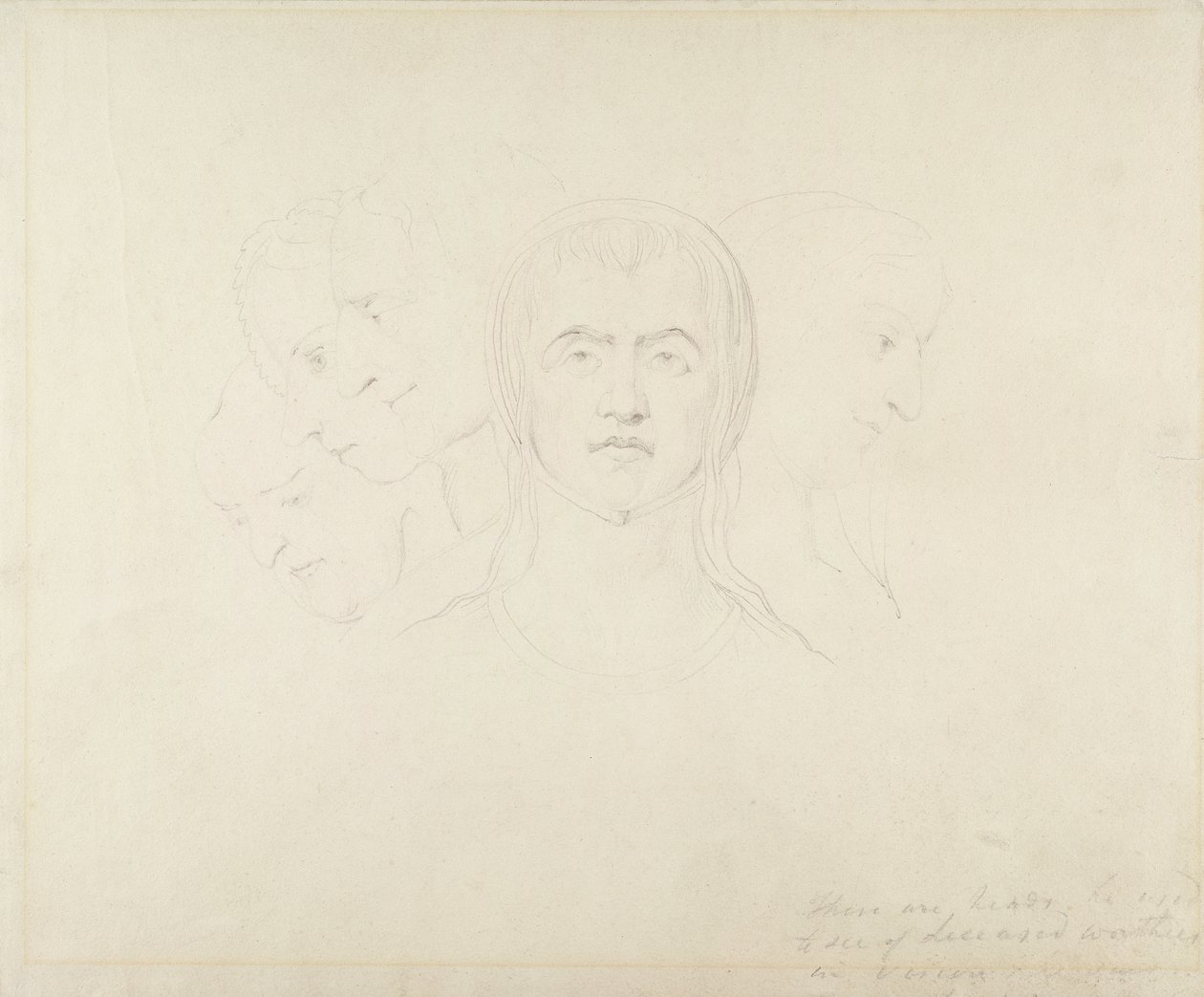 Pět vizionářských hlav žen, cca 1820 (grafit na papíře) od William Blake
