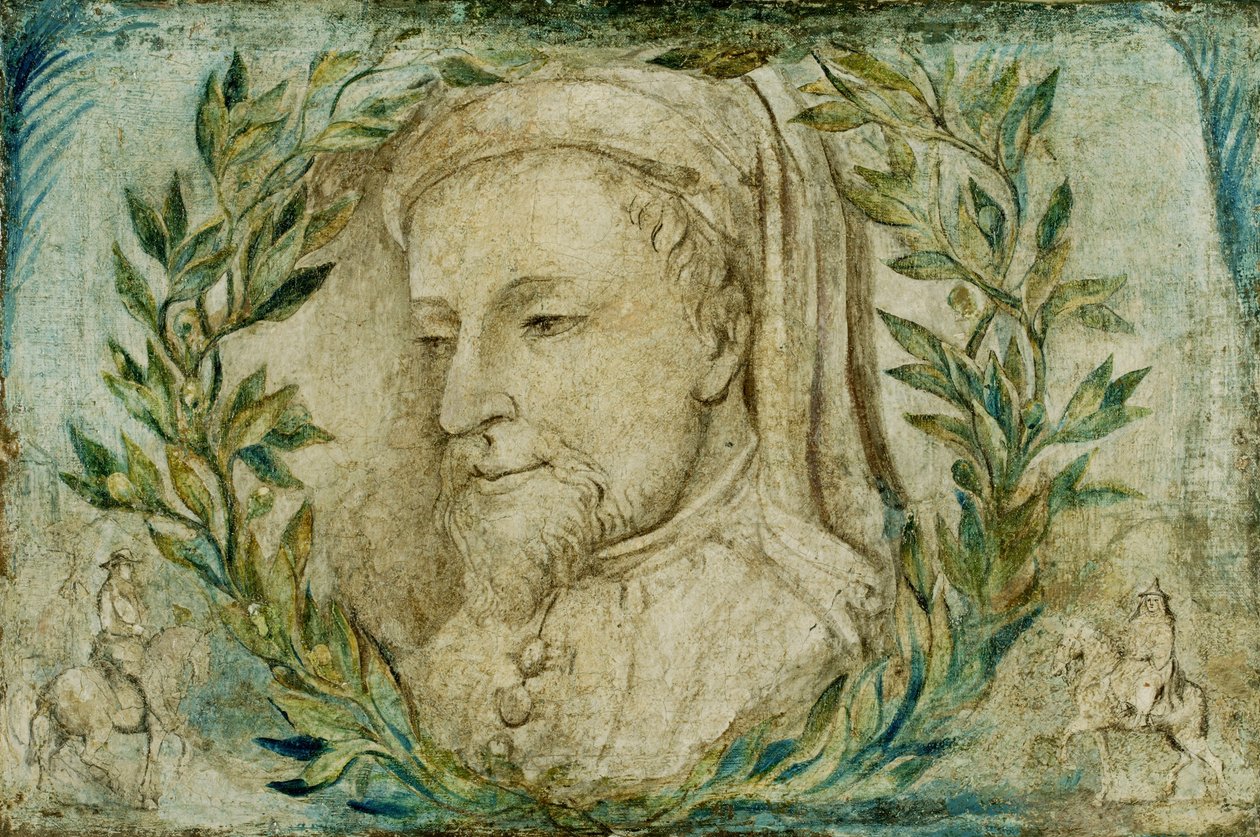 Geoffrey Chaucer, cca 1800 (tempera na plátně) od William Blake