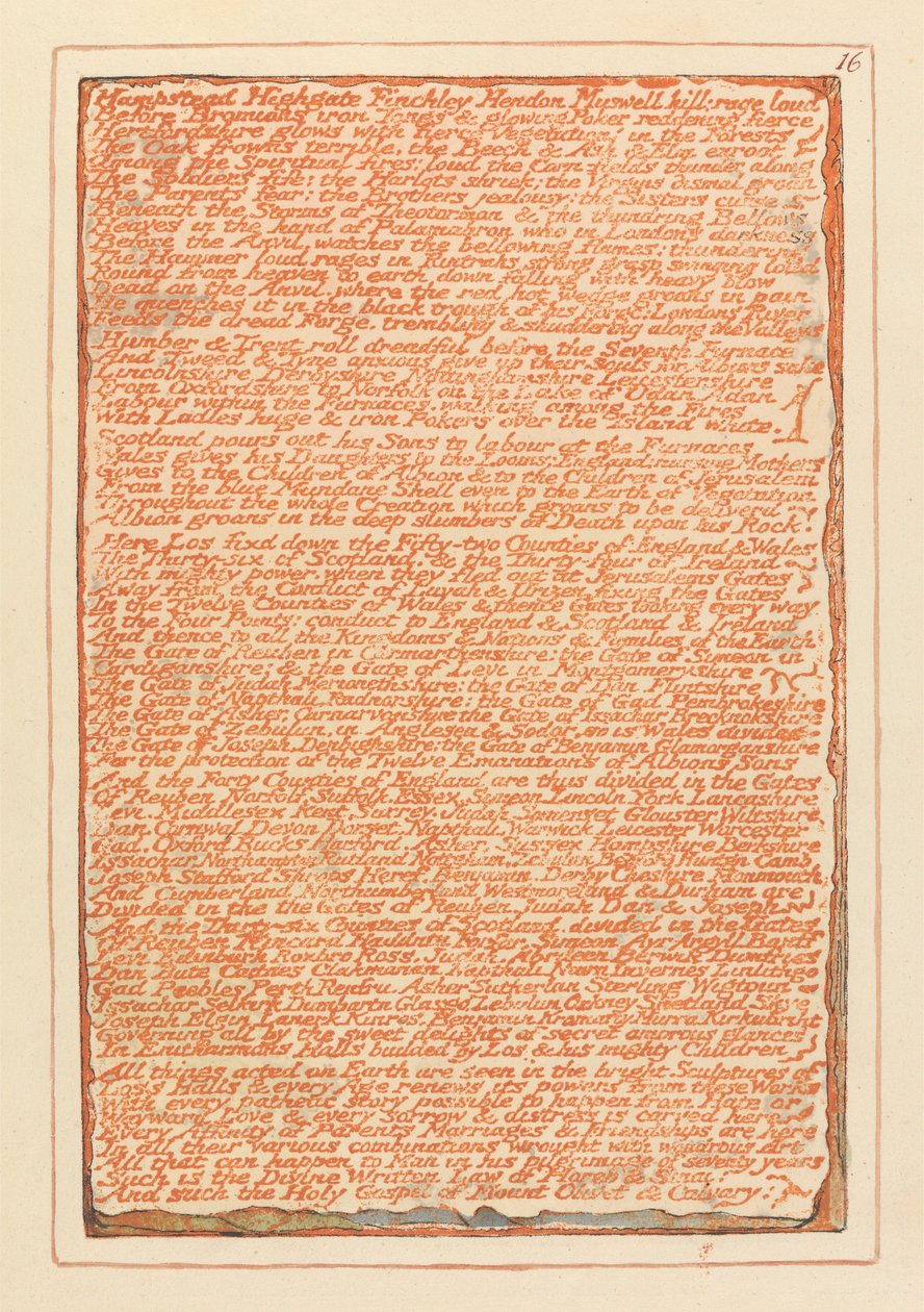 "Hampstead Highgate Finchley Hendon Muswell Hill..." (Platte 16) od William Blake