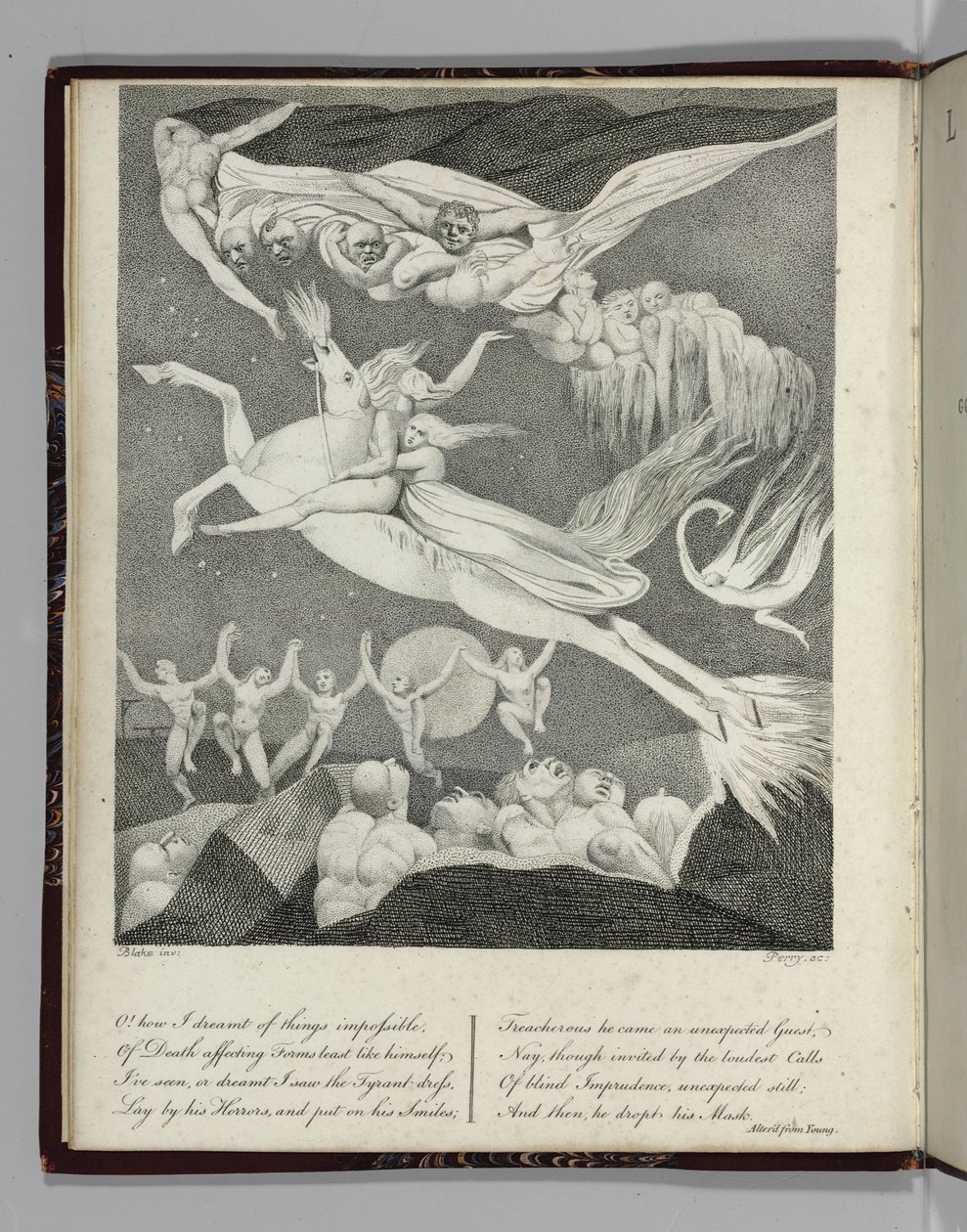 Ilustrace k „Leonora, A Tale“ od Gottfreida Augusta Bürgera, vyryl Perry, 1796 od William Blake