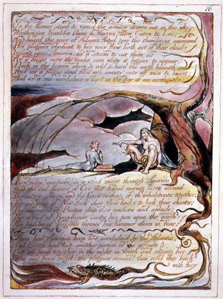 "In the Flames Stood", deska 14 z "America, a Prophecy" od William Blake