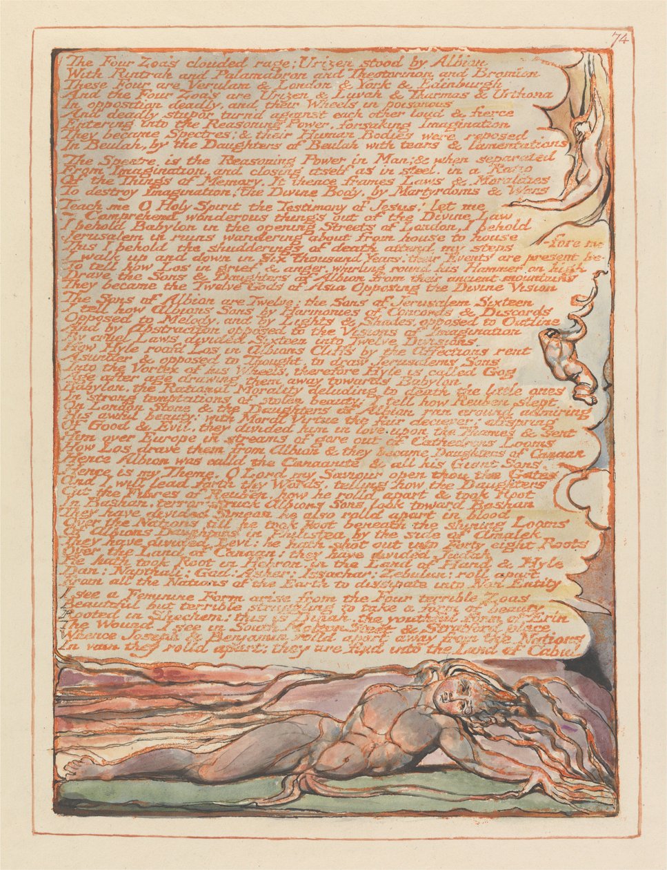Jeruzalém, talíř 74, zuřivý vztek Four Zoa .... od William Blake