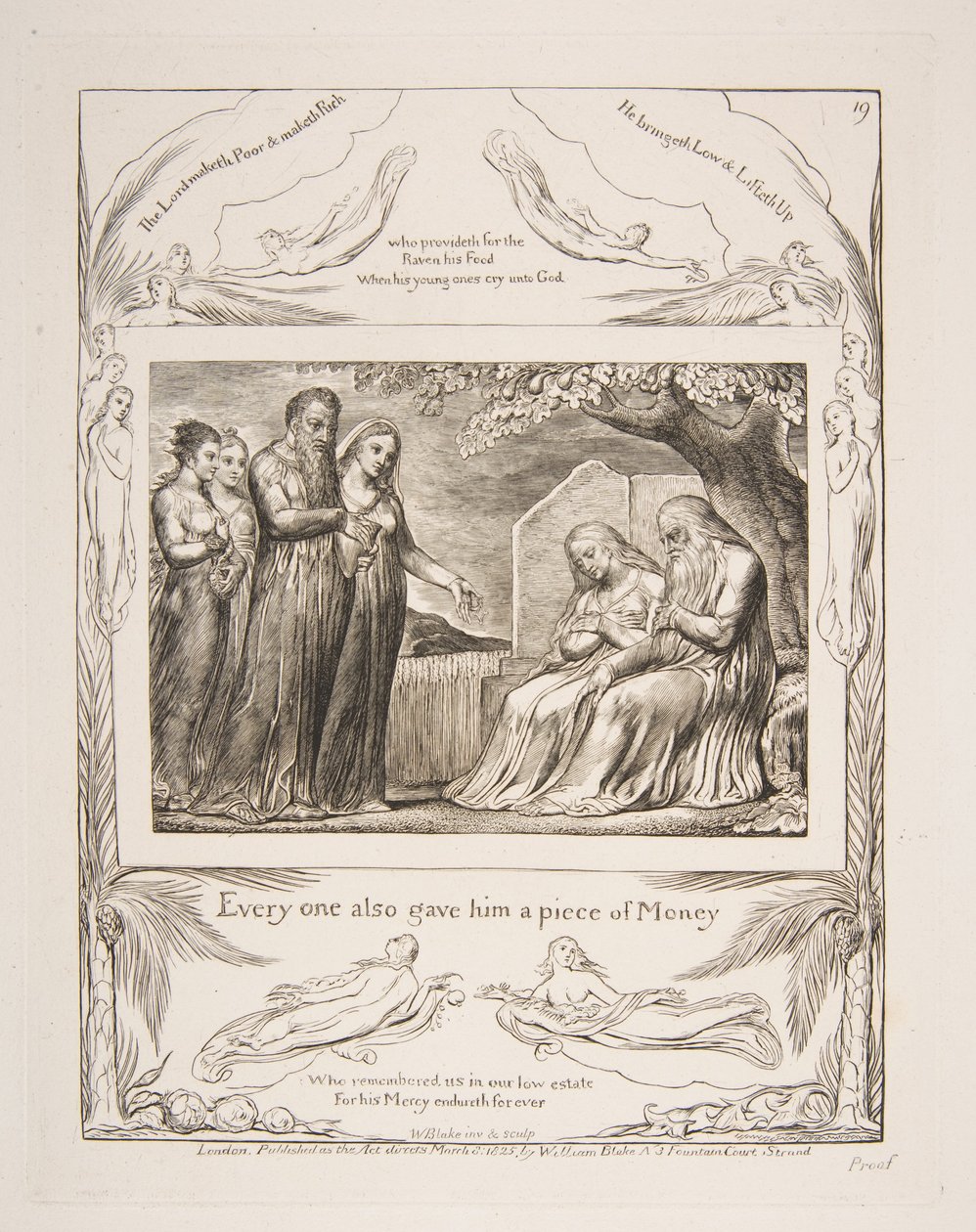 Job přijímá charitu, z ilustrací Knihy Job, 1825-26. od William Blake