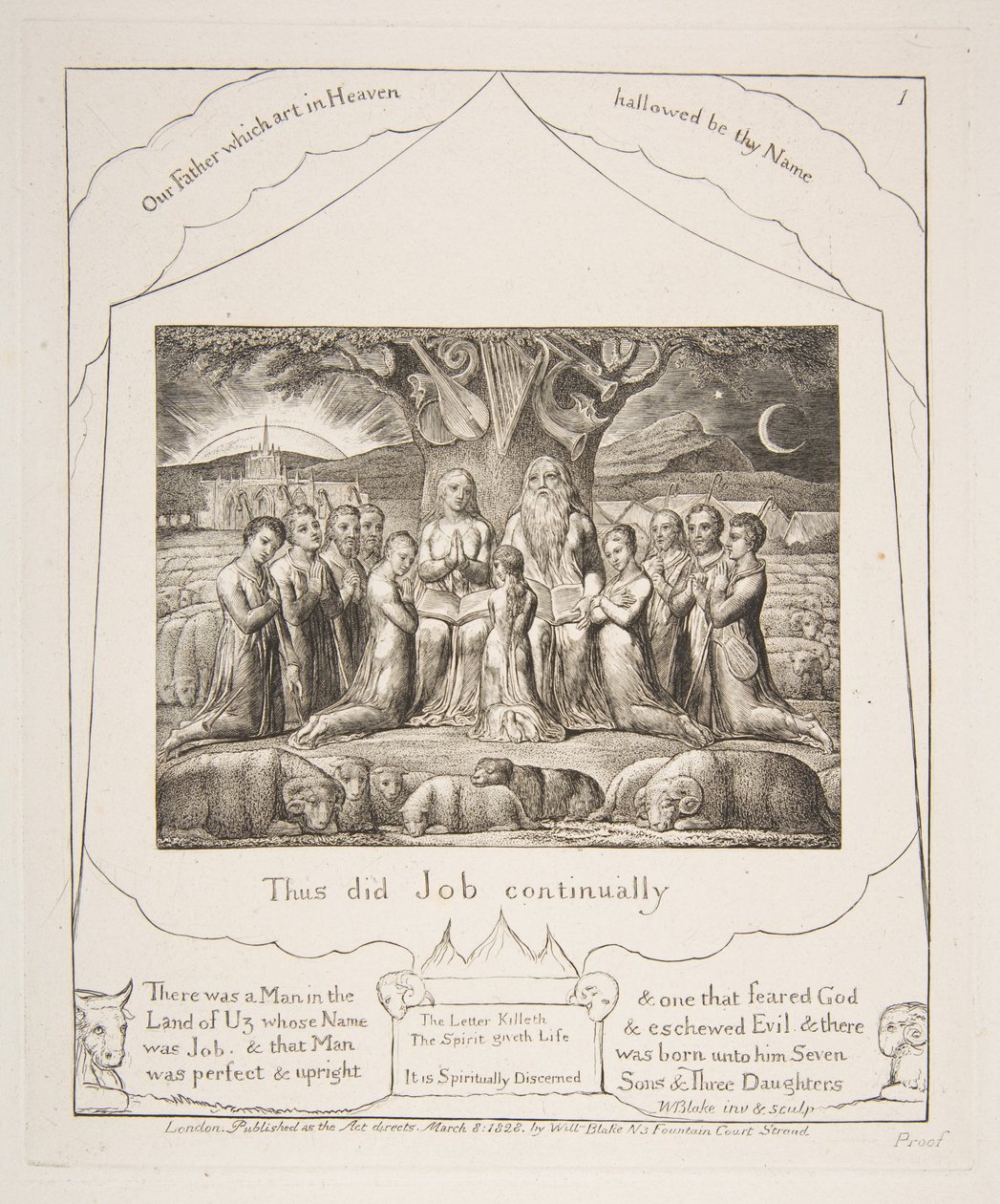Job a jeho rodina, z ilustrací Knihy Job, 1825-26. od William Blake