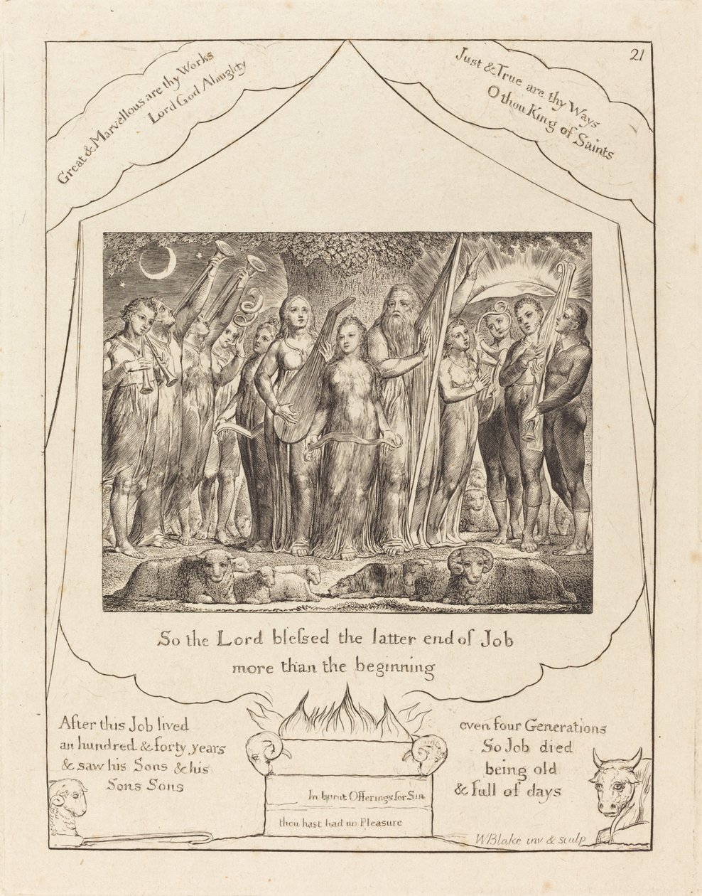 Job a jeho manželka obnoveni k prosperitě, 1825. od William Blake