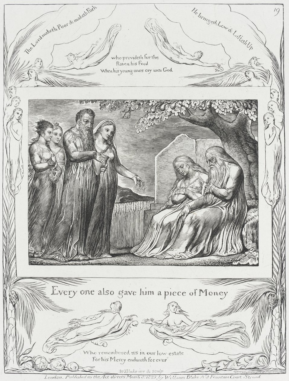 Jób a jeho manželka přijímají almužnu od William Blake