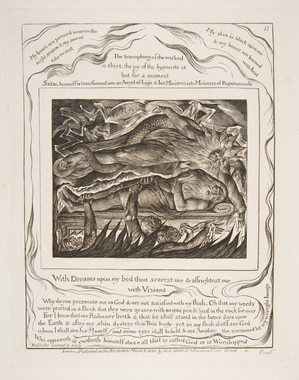 Jobs Evil Dreams, from Illustrations of the Book of Job, 1825-26. od William Blake