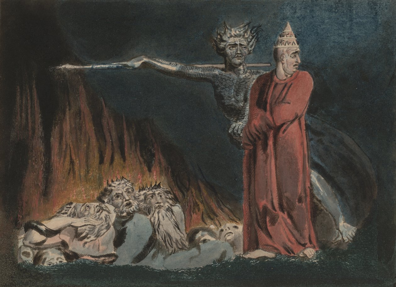 Lucifer a papež v pekle, kolem 1794-96 od William Blake