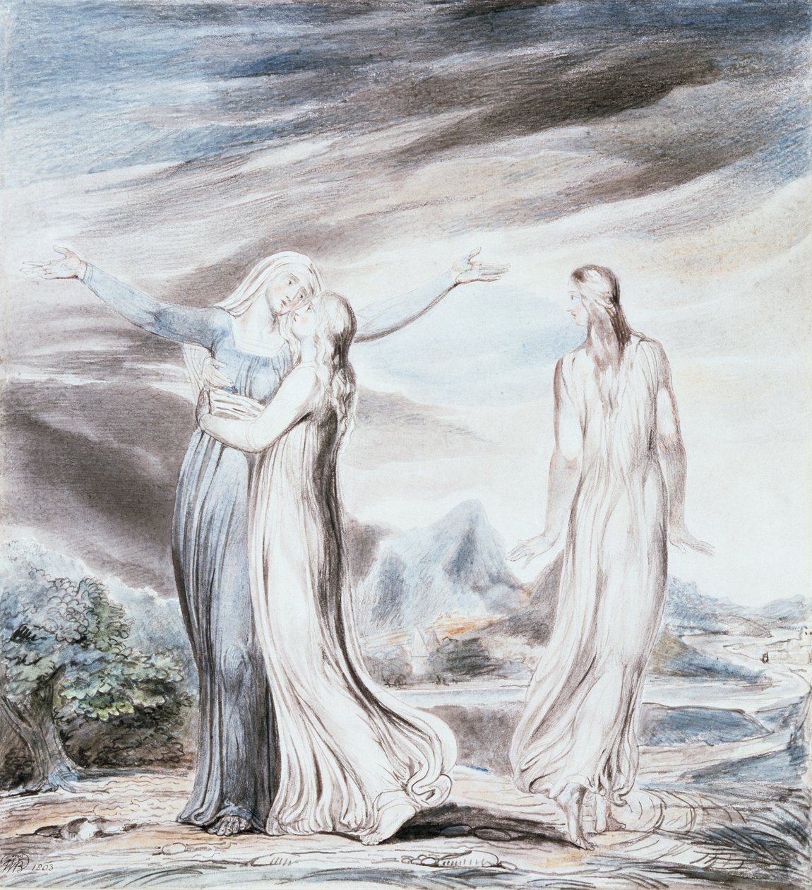 Noemi prosila Rút a Orpu, aby se vrátily do moábské země od William Blake