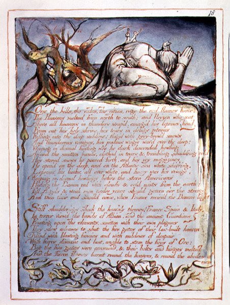 "Over the Hills", deska 16 z knihy "Amerika, proroctví od William Blake