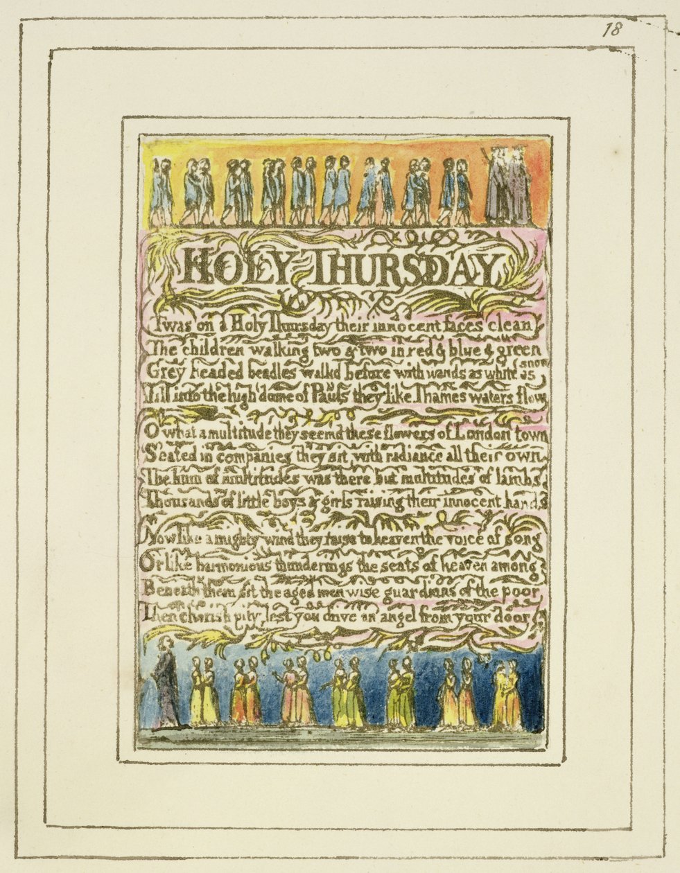 S.124-1950.pt18 Zelený čtvrtek: deska 18 z Songs of Innocence and of Experience (kopie R) c.1802-08 (lept, inkoust a wc) od William Blake
